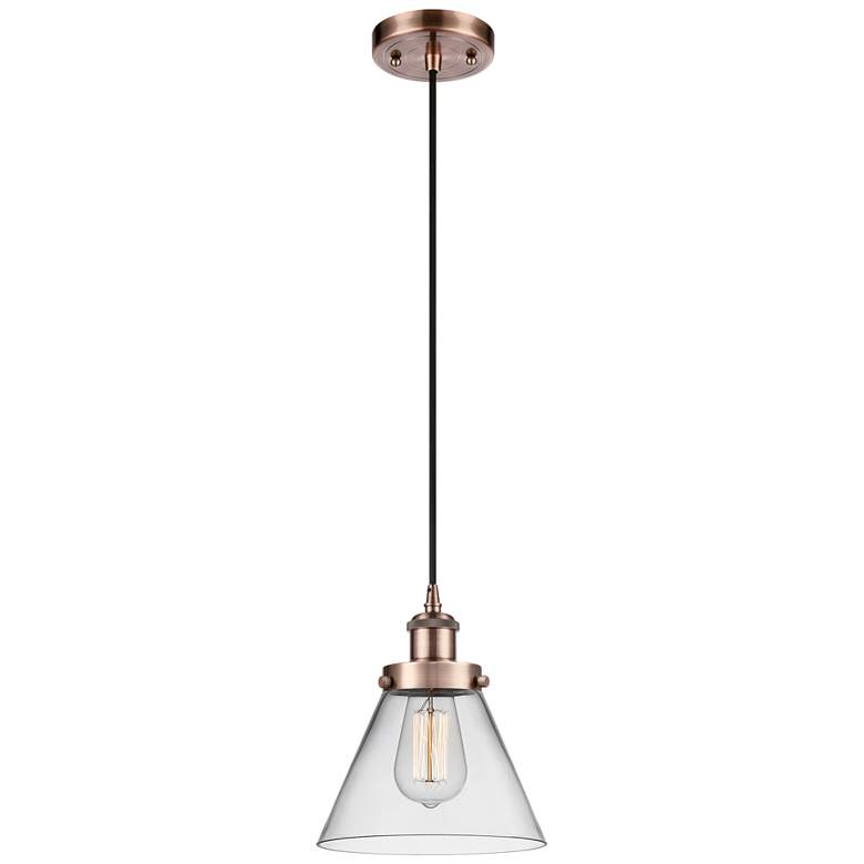 Image 1 Ballston Urban Cone 8" LED Mini Pendant - Antique Copper - Clear Shade