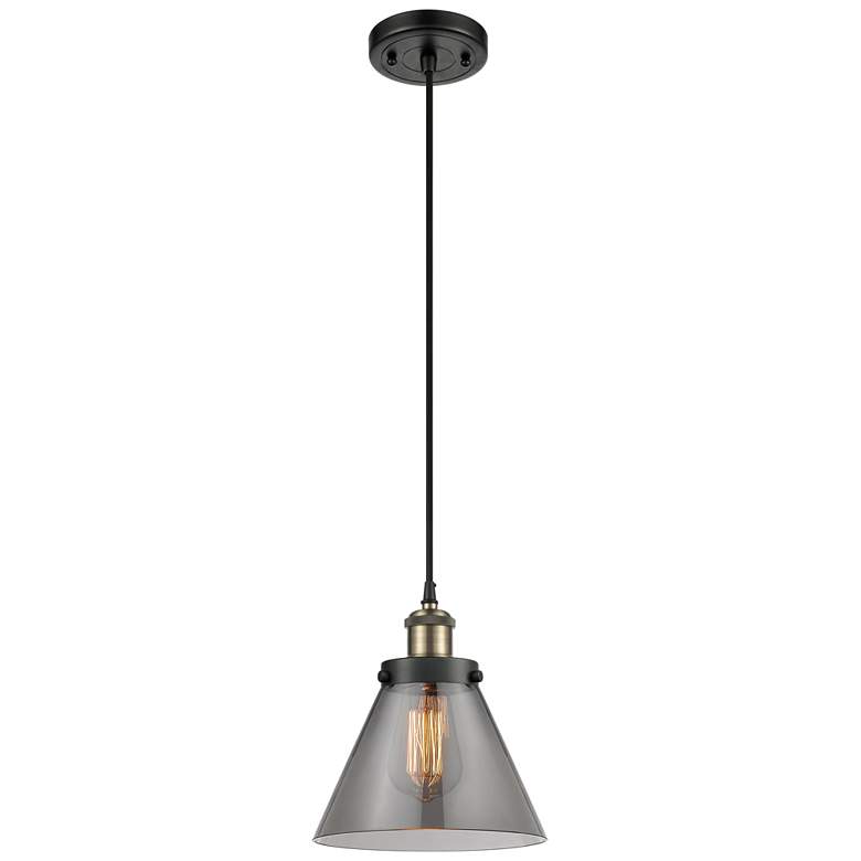 Image 1 Ballston Urban Cone 8" LED Mini Pendant - Black Brass - Plated Smoke