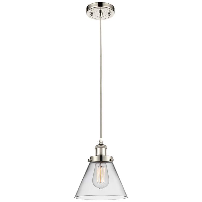 Image 1 Ballston Urban Cone 8" LED Mini Pendant - Polished Nickel - Clear Shad