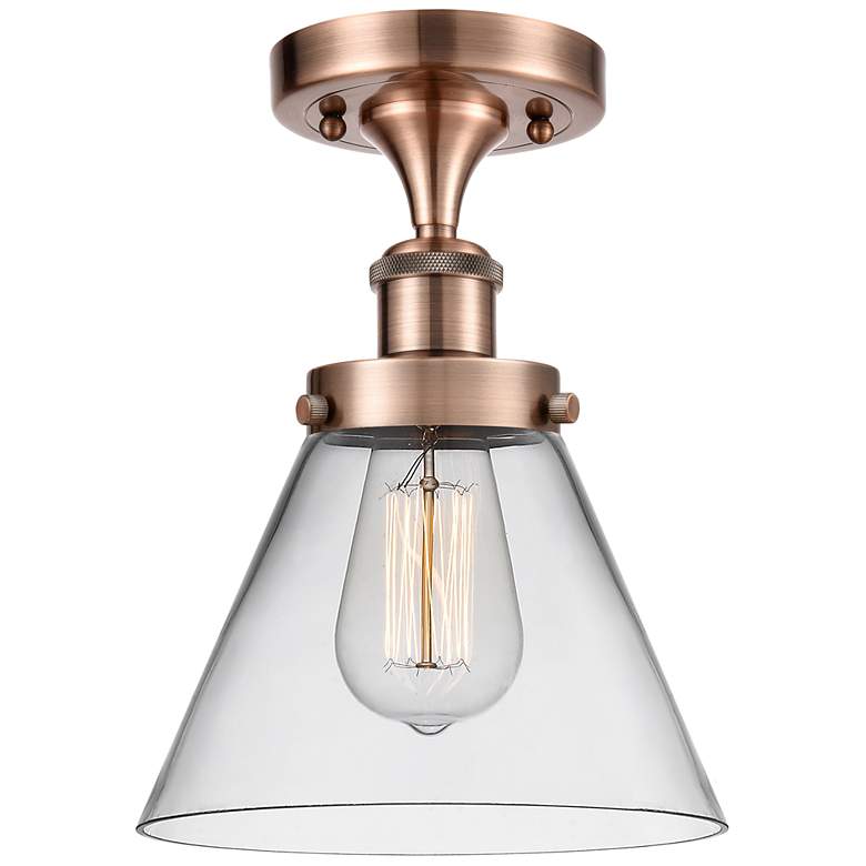 Image 1 Ballston Urban Cone 8" LED Semi-Flush Mount - Antique Copper - Clear