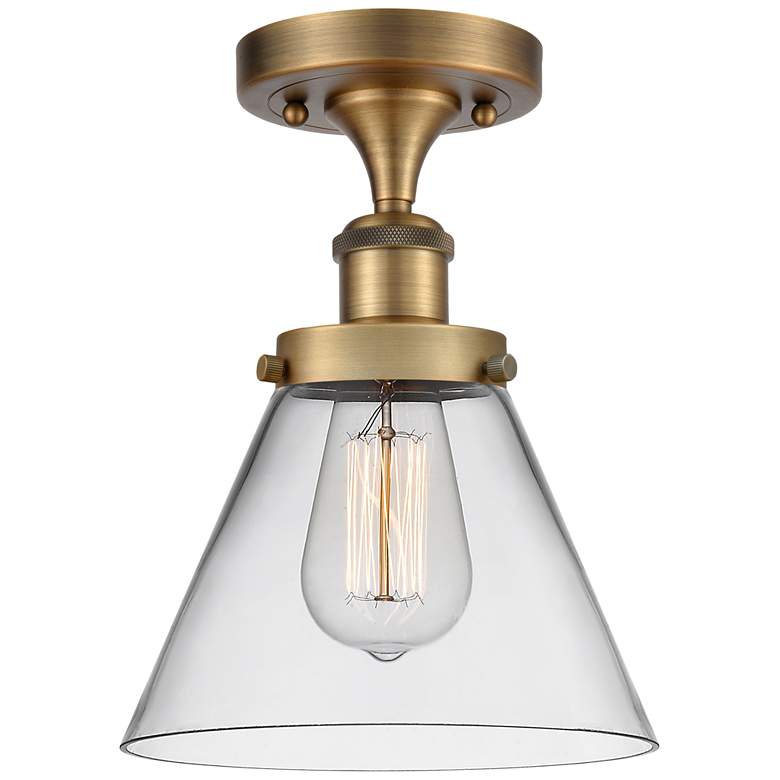 Image 1 Ballston Urban Cone 8" LED Semi-Flush Mount - Brushed Brass - Clear S