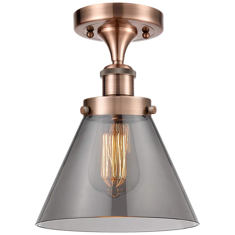 Image 1 Ballston Urban Cone 8" LED Semi-Flush Mount - Copper - Plated Smoke