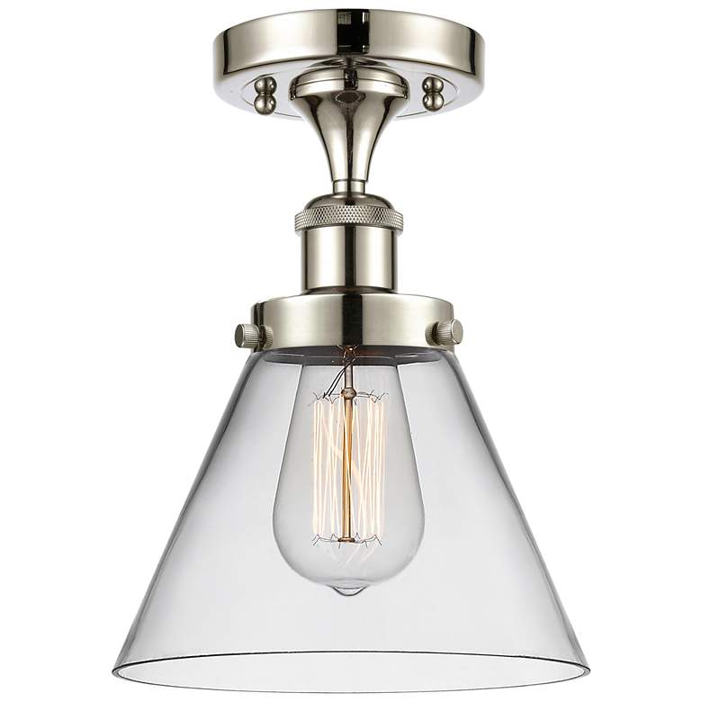 Image 1 Ballston Urban Cone 8" LED Semi-Flush Mount - Polished Nickel - Clear