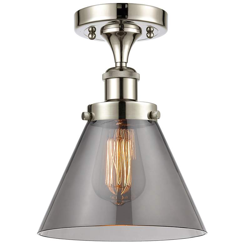 Image 1 Ballston Urban Cone 8" LED Semi-Flush Mount - Polished Nickel - Smoke