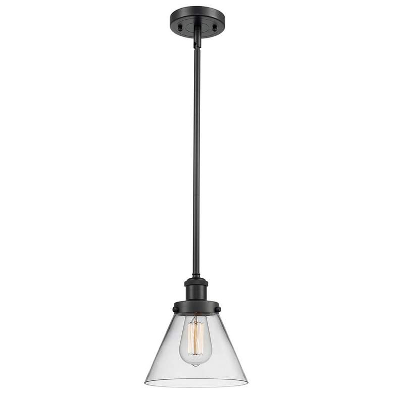 Image 1 Ballston Urban Cone 8" Matte Black Stemmed Mini Pendant w/ Clear Shade