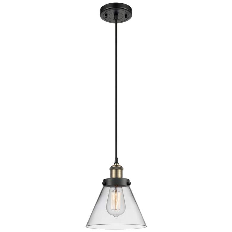 Image 1 Ballston Urban Cone 8" Mini Pendant - Black Antique Brass - Clear Shad