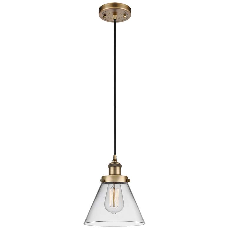 Image 1 Ballston Urban Cone 8" Mini Pendant - Brushed Brass - Clear Shade