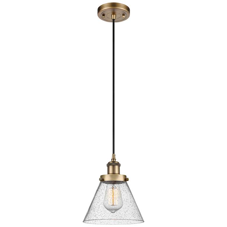 Image 1 Ballston Urban Cone 8" Mini Pendant - Brushed Brass - Seedy Shade