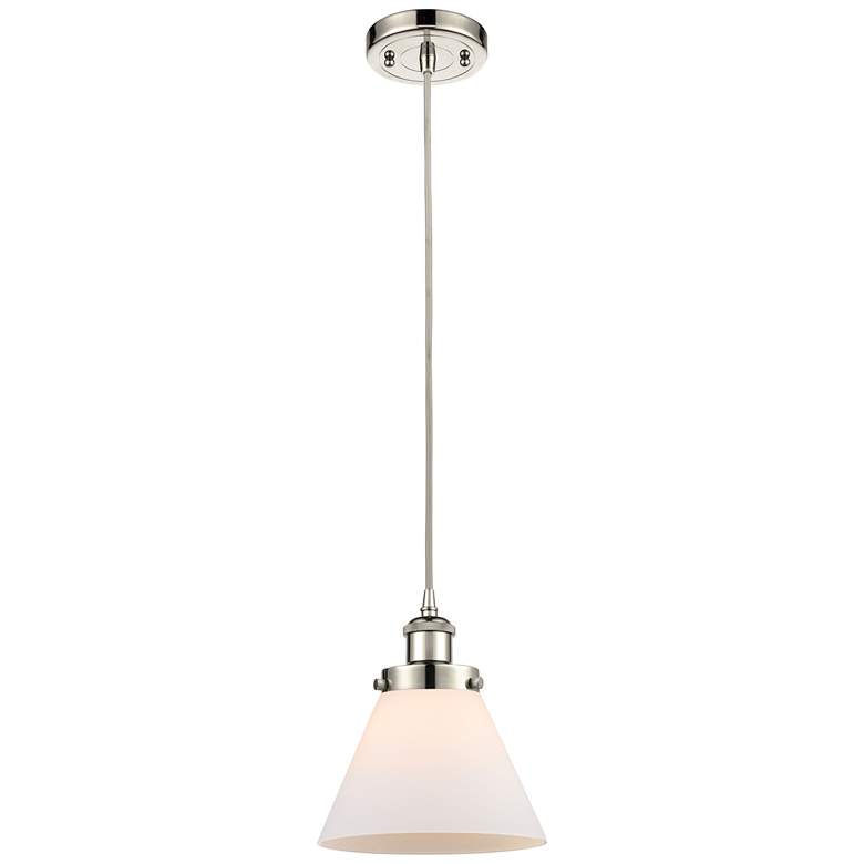 Image 1 Ballston Urban Cone 8" Mini Pendant - Polished Nickel - Matte White Sh