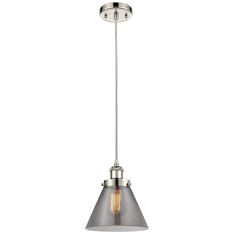 Image 1 Ballston Urban Cone 8" Mini Pendant - Polished Nickel - Plated Smoke S