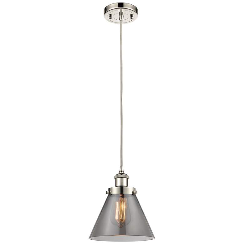 Image 1 Ballston Urban Cone 8 inch Mini Pendant - Polished Nickel - Plated Smoke S