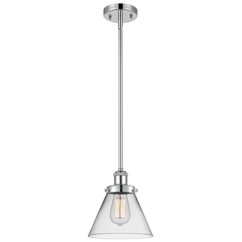 Image 1 Ballston Urban Cone 8" Polished Chrome Stemmed Mini Pendant w/ Clear S