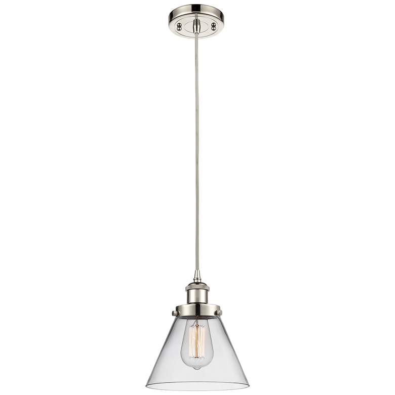 Image 1 Ballston Urban Cone 8" Polished Nickel Corded Mini Pendant w/ Clear Sh