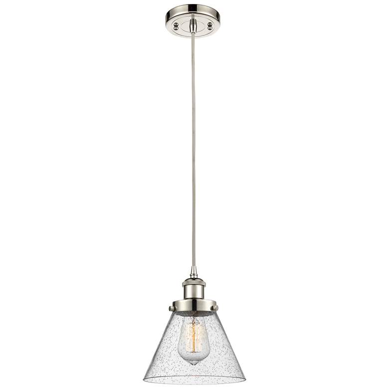 Image 1 Ballston Urban Cone 8" Polished Nickel Corded Mini Pendant w/ Seedy Sh