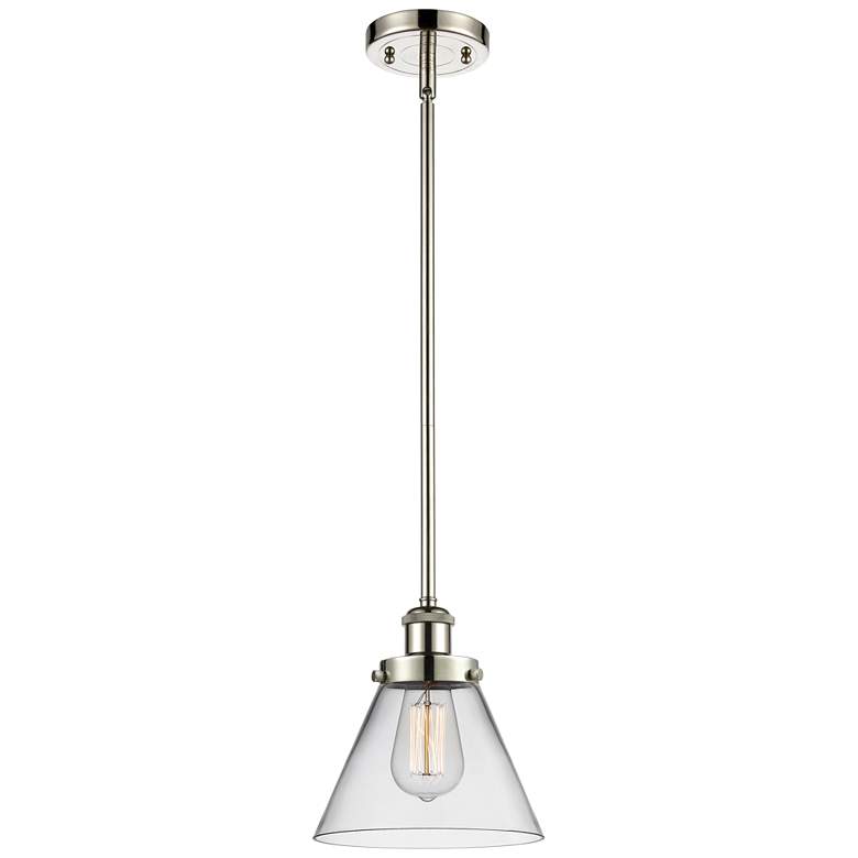 Image 1 Ballston Urban Cone 8" Polished Nickel Stemmed Mini Pendant w/ Clear S