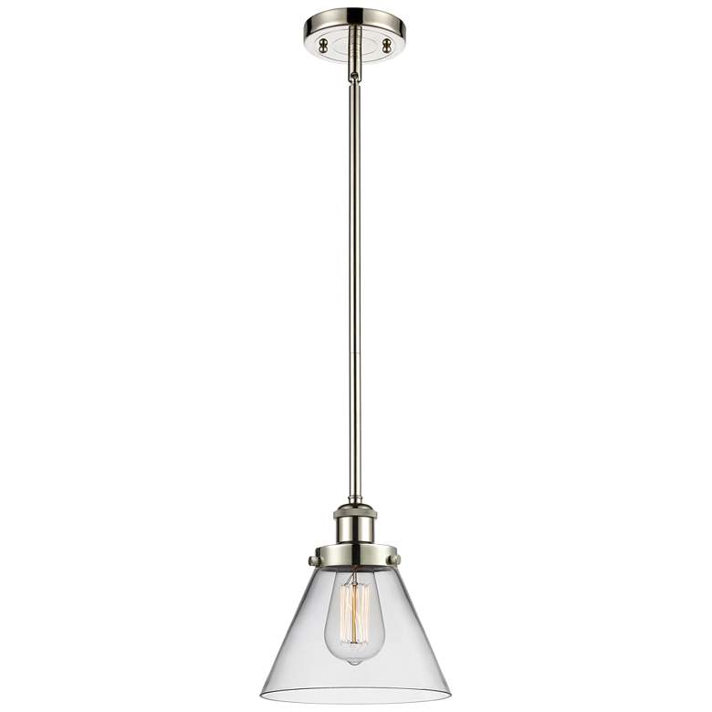 Image 1 Ballston Urban Cone 8 inch Polished Nickel Stemmed Mini Pendant w/ Clear S