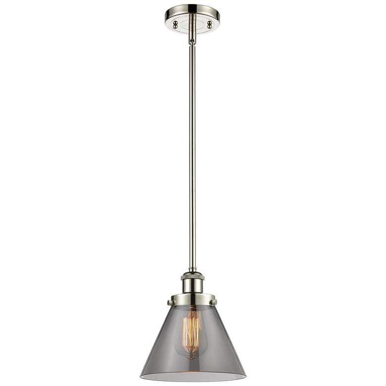 Image 1 Ballston Urban Cone 8" Polished Nickel Stemmed Mini Pendant w/ Smoke S