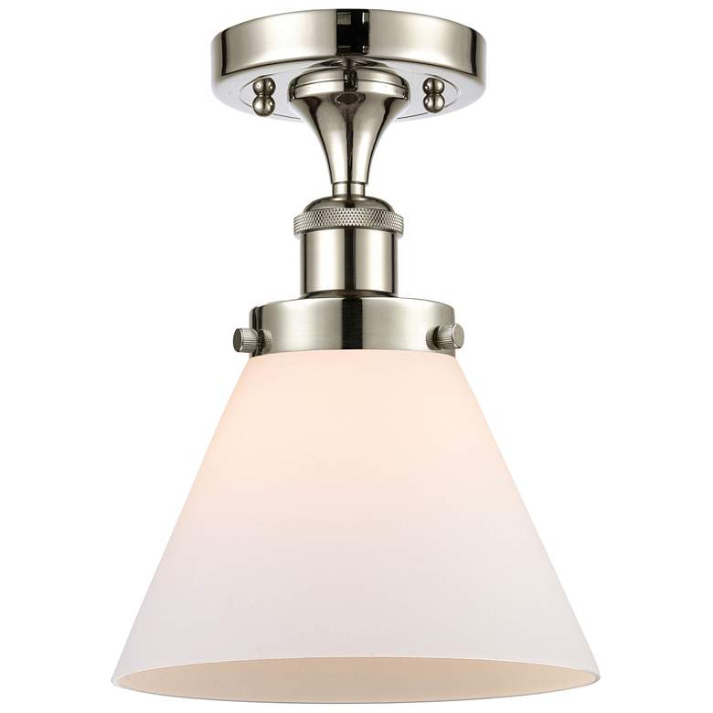 Image 1 Ballston Urban Cone 8" Semi-Flush Mount - Polished Nickel - Matte Whi