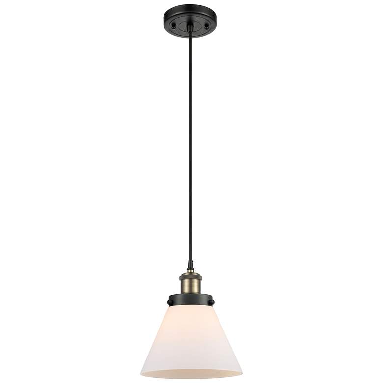 Image 1 Ballston Urban Cone 8" Wide Black Brass Corded Mini Pendant w/ White S