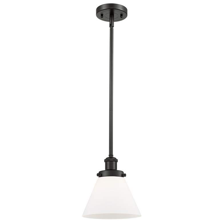 Image 1 Ballston Urban Cone 8" Wide Bronze Stem Hung Mini Pendant w/ White Sha