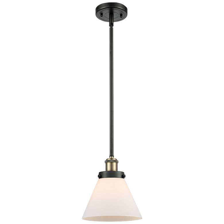 Image 1 Ballston Urban Cone 8"W Black Brass Stem Hung Mini Pendant w/ White Sh