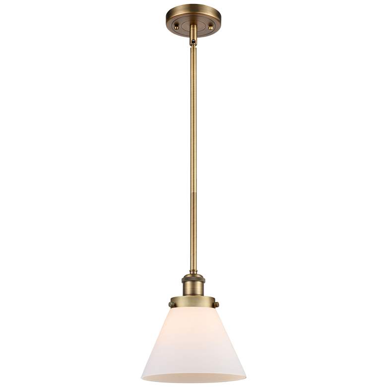 Image 1 Ballston Urban Cone 8"W Brushed Brass Stem Hung Mini Pendant w/ White