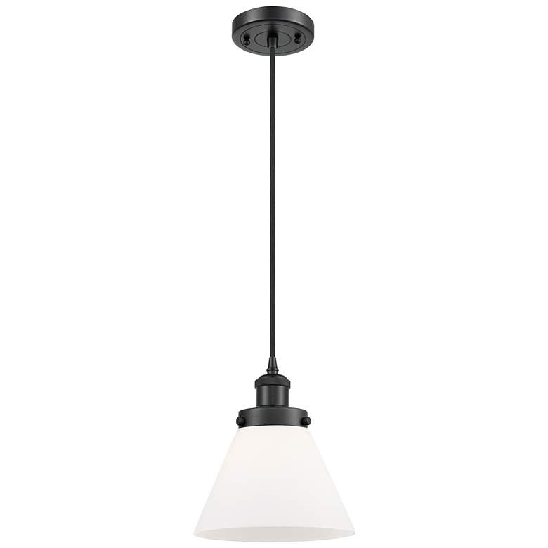 Image 1 Ballston Urban Cone 8"W Matte Black Corded Mini Pendant w/ White Shade