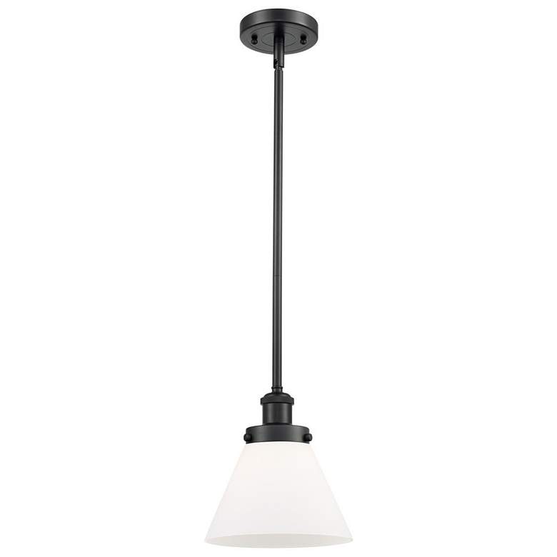 Image 1 Ballston Urban Cone 8"W Matte Black Stem Hung Mini Pendant w/ White Sh