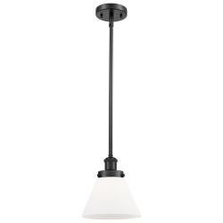 Ballston Urban Cone 8"W Matte Black Stem Hung Mini Pendant w/ White Sh