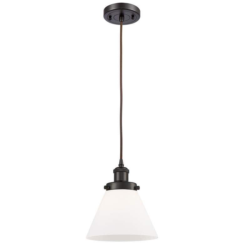 Image 1 Ballston Urban Cone 8"W Oiled Bronze Corded Mini Pendant w/ White Shad