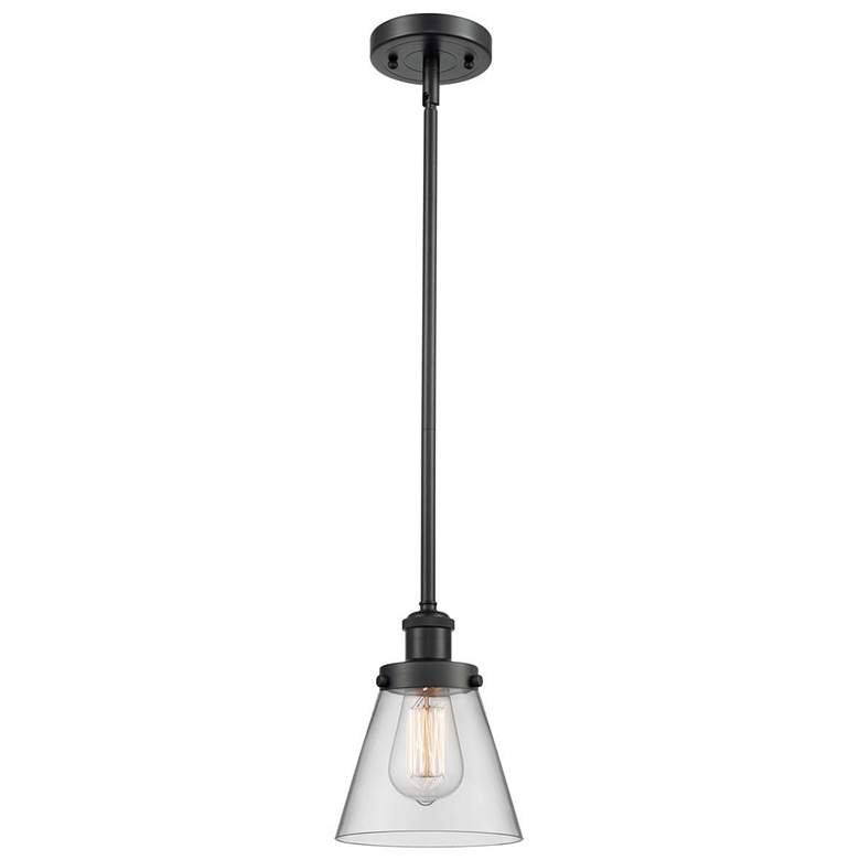 Image 1 Ballston Urban Cone 9" Black LED Stem Hung Mini Pendant w/ Clear Shade