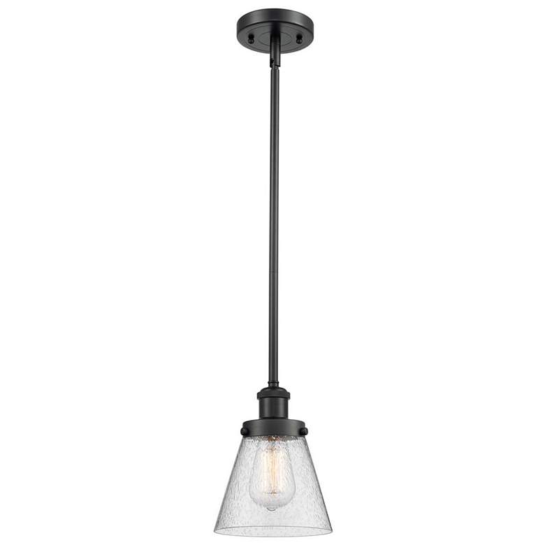 Image 1 Ballston Urban Cone 9" Black LED Stem Hung Mini Pendant w/ Seedy Shade