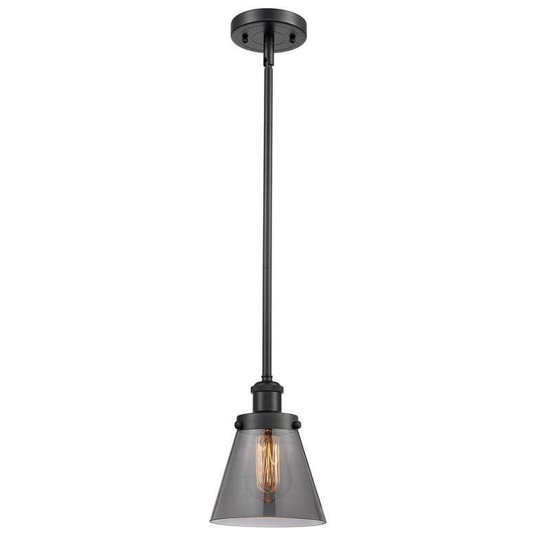 Image 1 Ballston Urban Cone 9 inch Black LED Stem Hung Mini Pendant w/ Smoke Shade