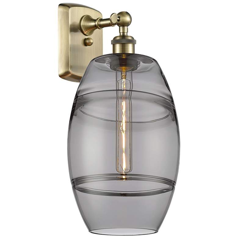 Image 1 Ballston Vaz 10.88" High Antique Brass Sconce With Light Smoke Shade