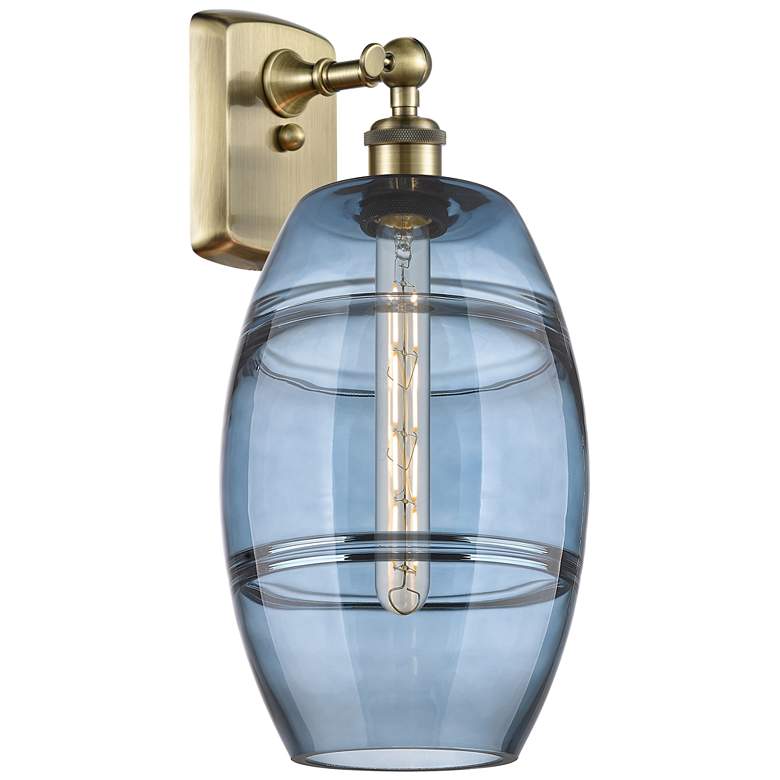 Image 1 Ballston Vaz 10.88" High Antique Brass Sconce With Princess Blue Shade