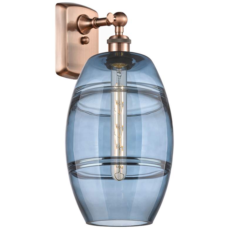 Image 1 Ballston Vaz 10.88" High Antique Copper Sconce With Princess Blue Shad