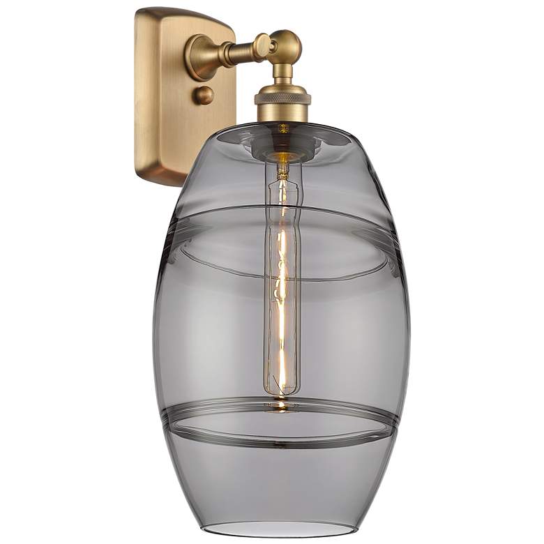Image 1 Ballston Vaz 10.88" High Brushed Brass Sconce With Light Smoke Shade