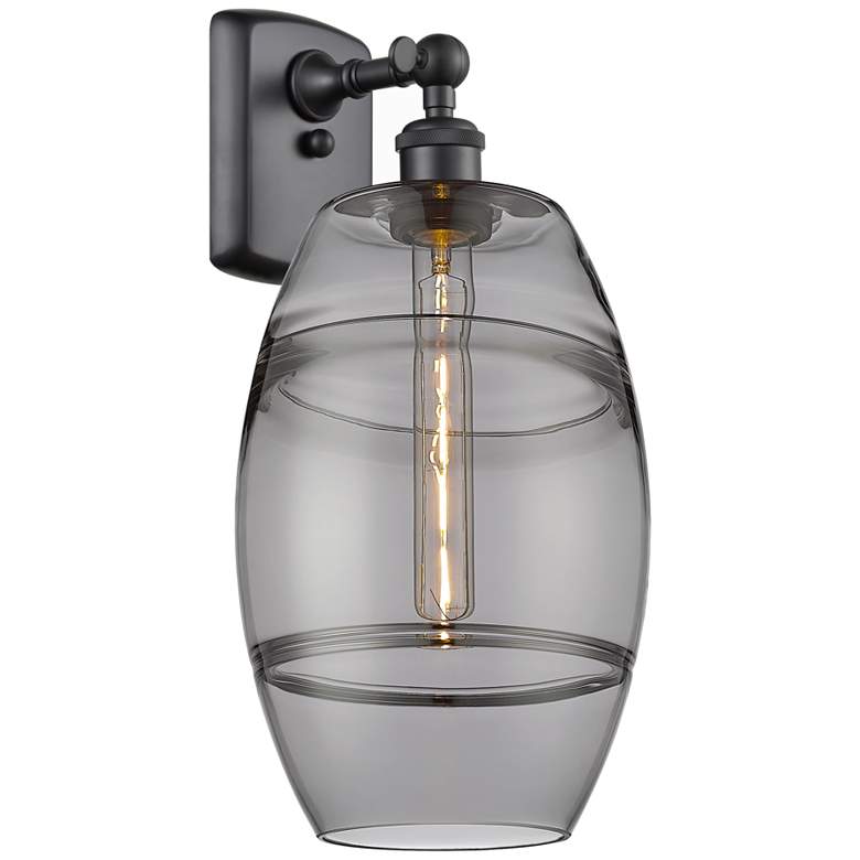 Image 1 Ballston Vaz 10.88" High Matte Black Sconce With Light Smoke Shade