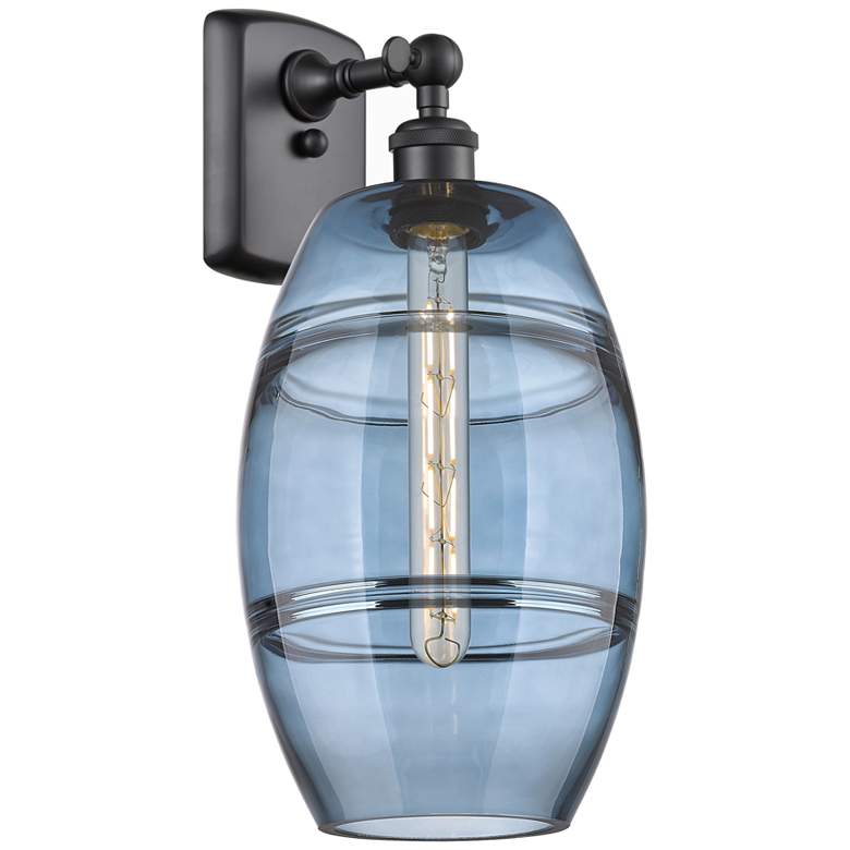Image 1 Ballston Vaz 10.88" High Matte Black Sconce With Princess Blue Shade