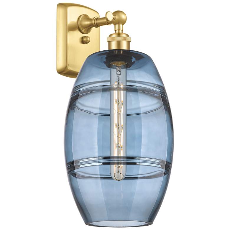 Image 1 Ballston Vaz 10.88" High Satin Gold Sconce With Princess Blue Shade