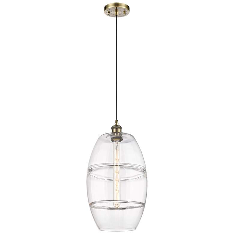 Image 1 Ballston Vaz 10" Wide Antique Brass Cord Hung Mini Pendant With Clear