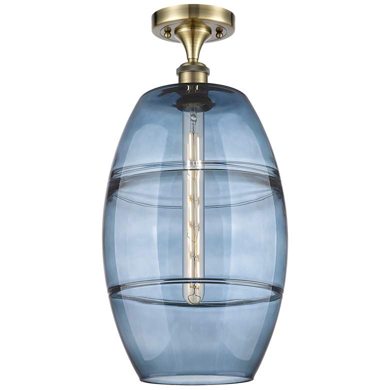 Image 1 Ballston Vaz 10" Wide Antique Brass Semi-Flush Mount w/ Princess Blue