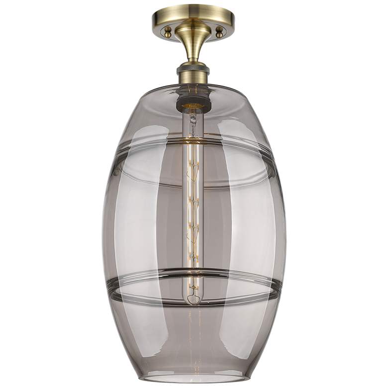 Image 1 Ballston Vaz 10" Wide Antique Brass Semi-Flush Mount With Light Smoke