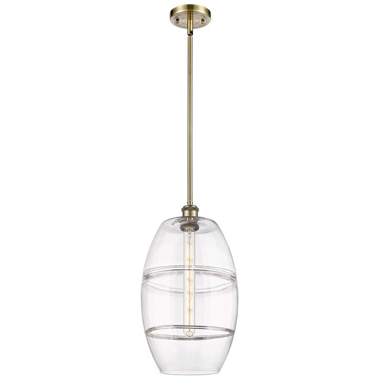Image 1 Ballston Vaz 10" Wide Antique Brass Stem Hung Mini Pendant With Clear