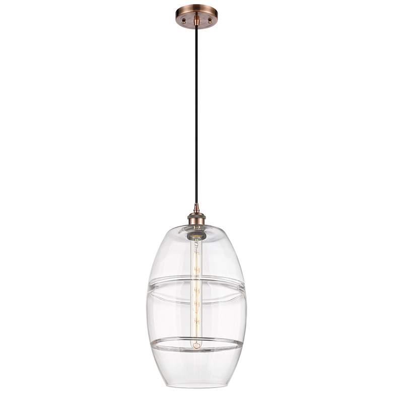 Image 1 Ballston Vaz 10" Wide Antique Copper Cord Hung Mini Pendant w/ Clear S