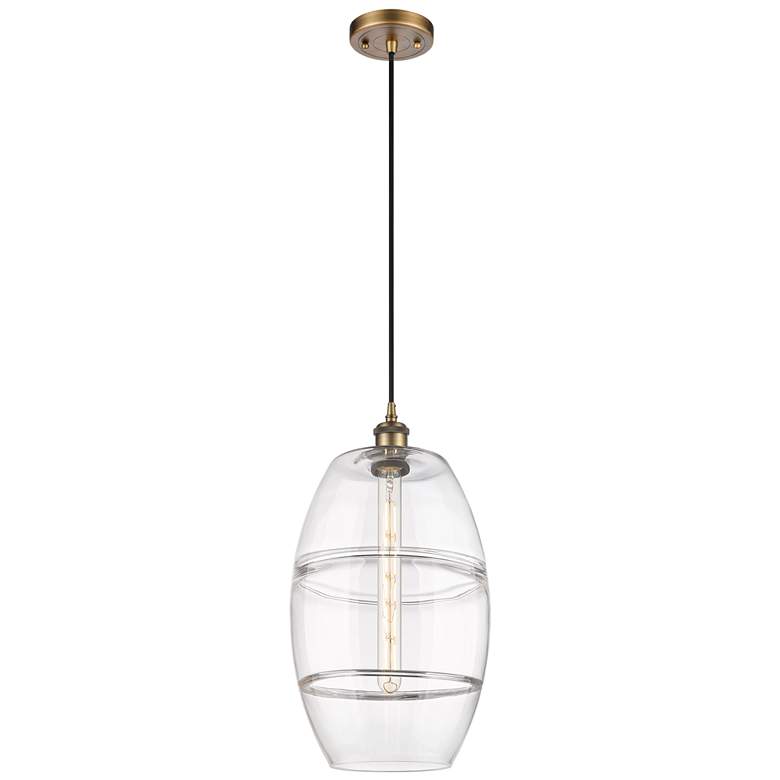 Image 1 Ballston Vaz 10" Wide Brushed Brass Cord Hung Mini Pendant With Clear