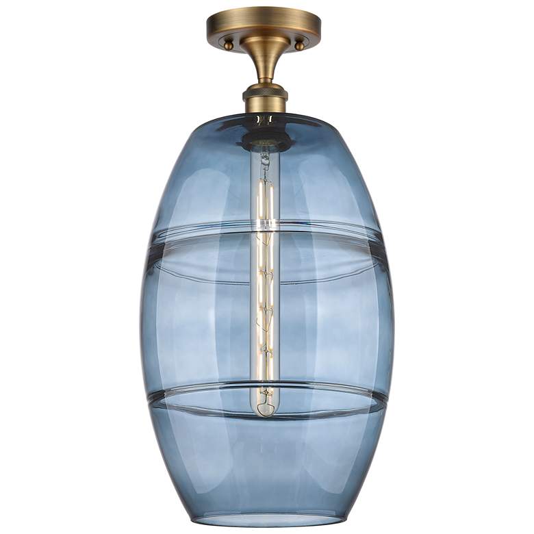 Image 1 Ballston Vaz 10" Wide Brushed Brass Semi-Flush Mount w/ Princess Blue