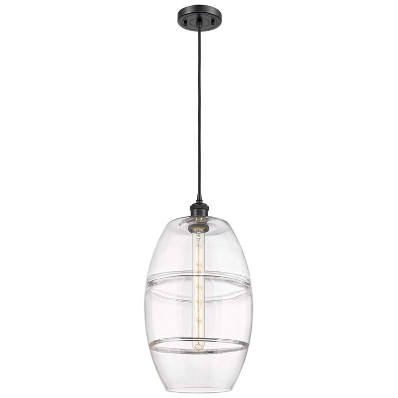Image 1 Ballston Vaz 10" Wide Matte Black Cord Hung Mini Pendant With Clear Sh