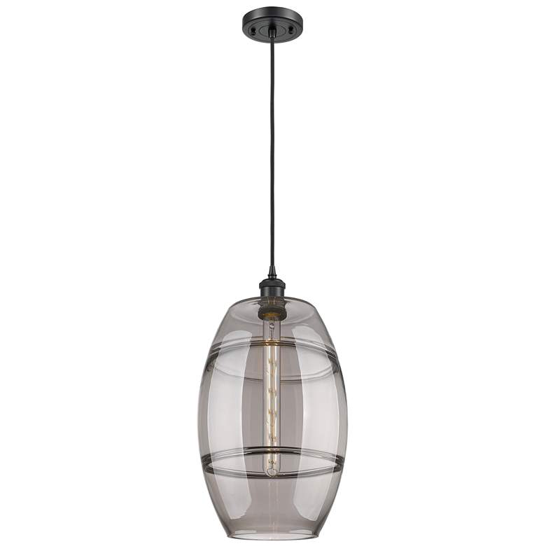 Image 1 Ballston Vaz 10" Wide Matte Black Corded Mini Pendant w/ Light Smoke S