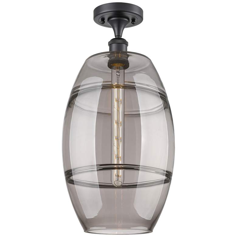 Image 1 Ballston Vaz 10" Wide Matte Black Semi-Flush Mount With Light Smoke Sh